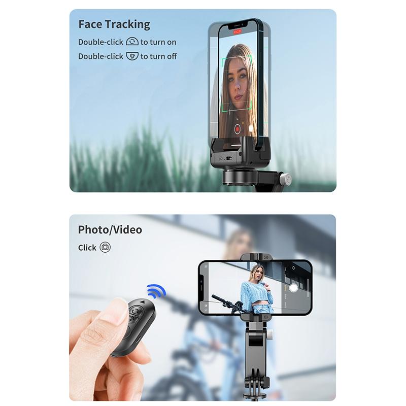 Desktop Gimbal Stabilizer with Fill Light and Selfie Stick - Black