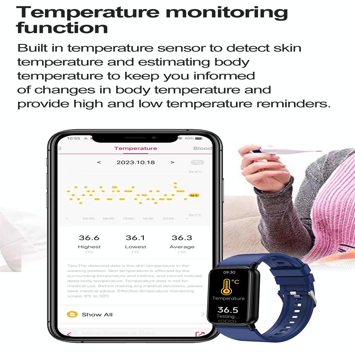 Smart Health Monitoring Watch With Colour Screen - Black