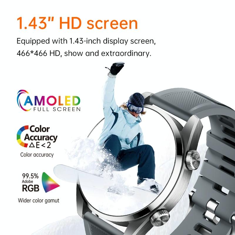 1.43 Inch Ip67 Sport Smart Watch Support Bluetooth Call / Sleep / Blood Oxygen / Heart Rate / Blood Pressure Health Monitor - Black