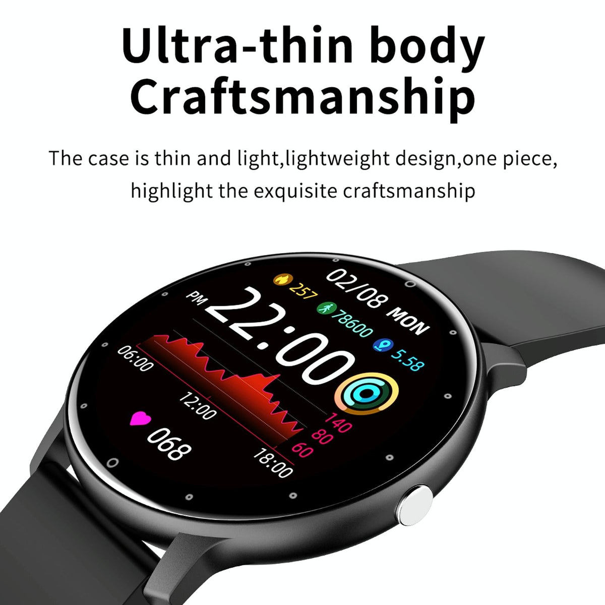1.28 Inch Touch Screen Ip67 Waterproof Smart Watch Support Blood Pressure Monitoring / Sleep Monitoring / Heart Rate Monitoring - Black