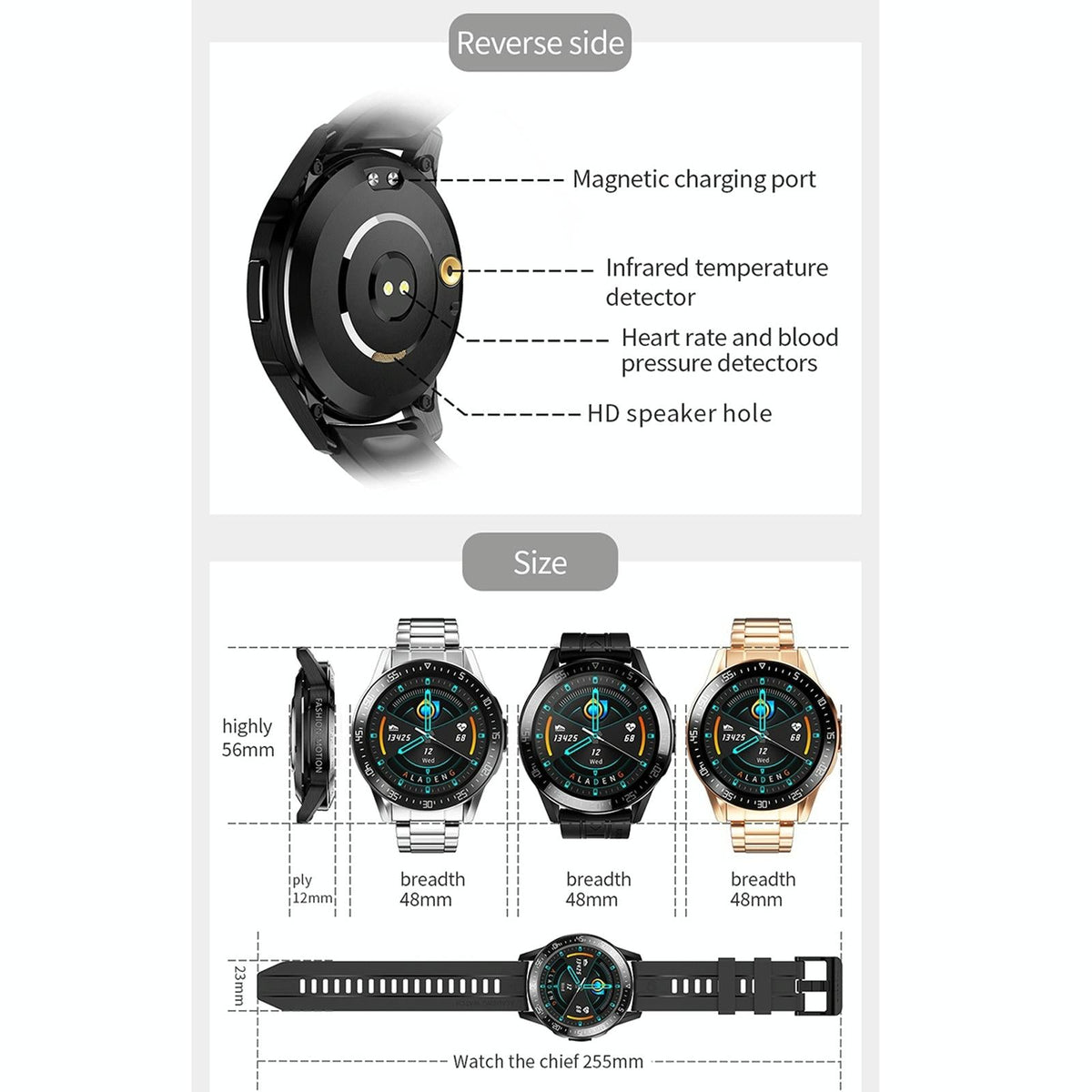 1.3 Inch Full-Fit Round Screen Smart Watch Support Sleep Monitor / Heart Rate Monitor / Temperature Monitoring Black