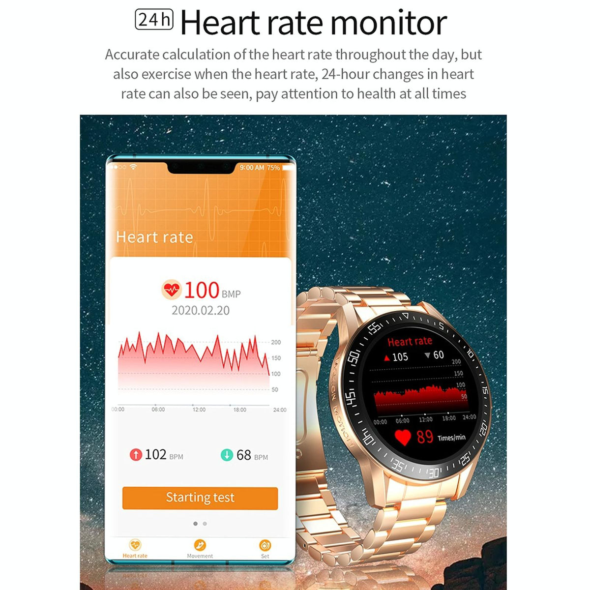 1.3 Inch Full-Fit Round Screen Smart Watch Support Sleep Monitor / Heart Rate Monitor / Temperature Monitoring Black