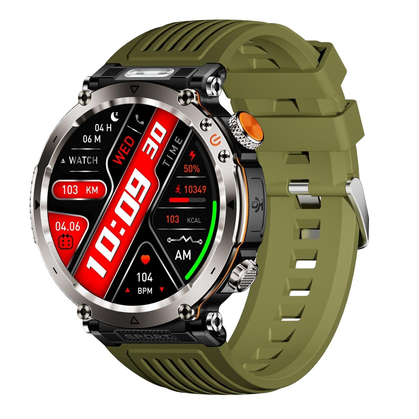 Waterproof Smart Watch With Flashlight And Compass - 1 Inch - Orange