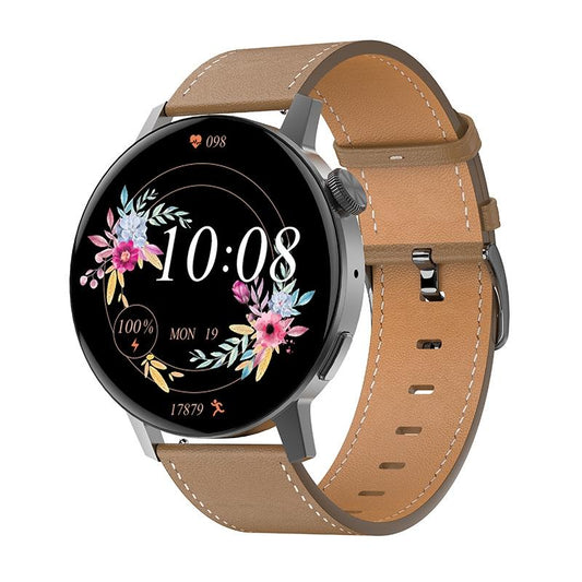 Smart Leather Watch With Colour Screen - Black