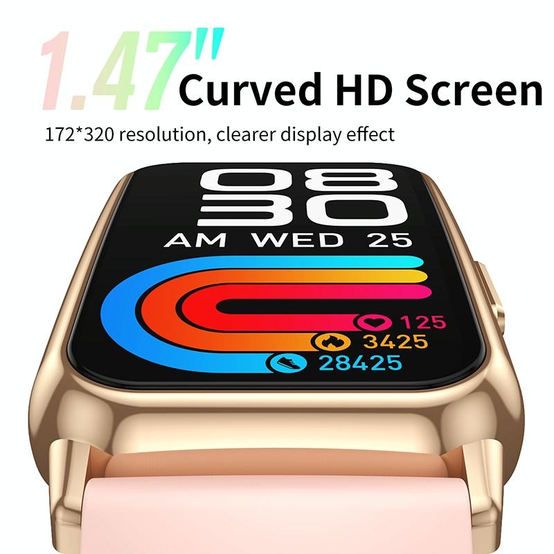 1.47 Inch Steel Strap Ip67 Waterproof Smart Watch Support Heart Rate / Blood Pressure Gold