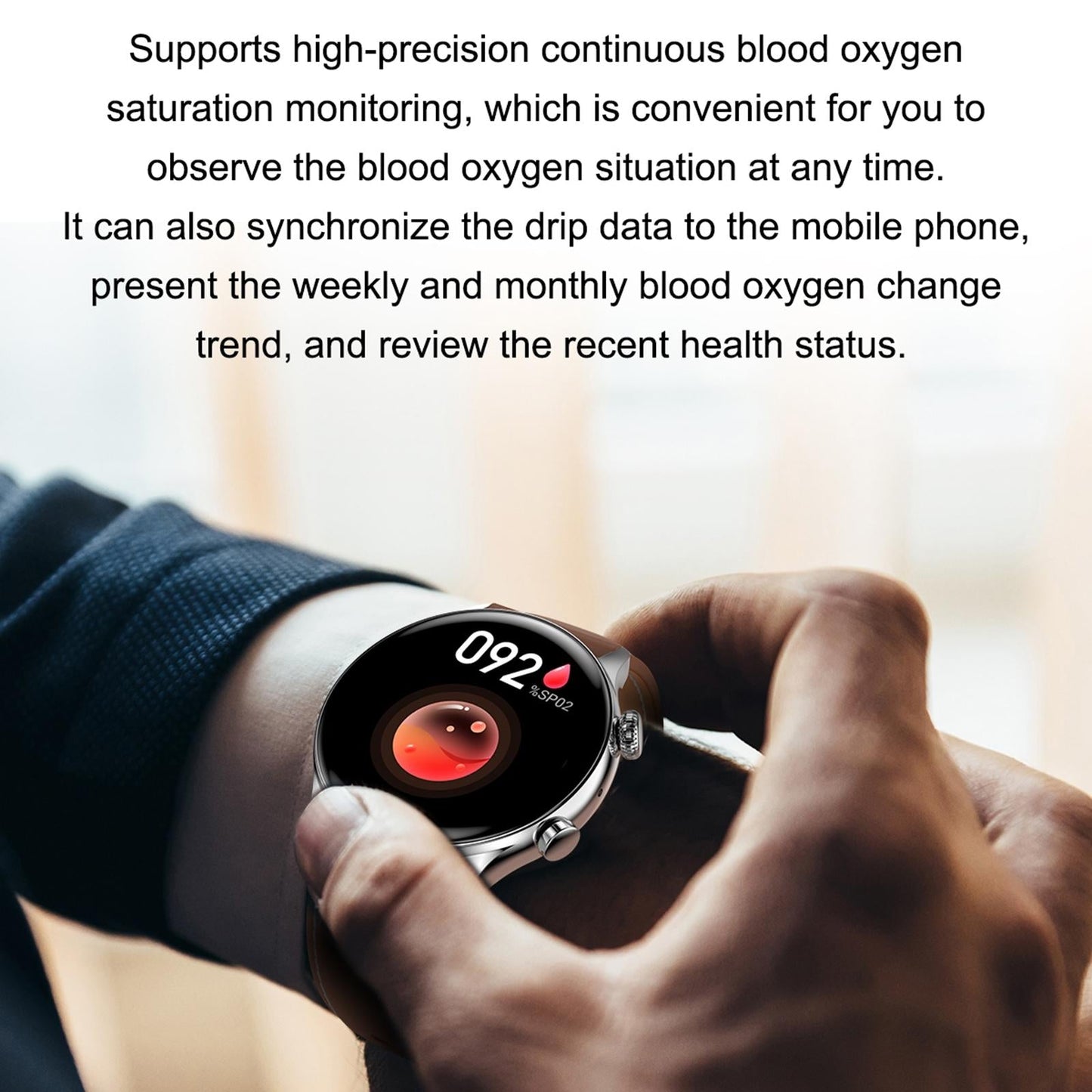 1.36 Inch Amoled Screen Leather Strap Smart Watch Support Nfc Function / Blood Oxygen Monitoring - Gold