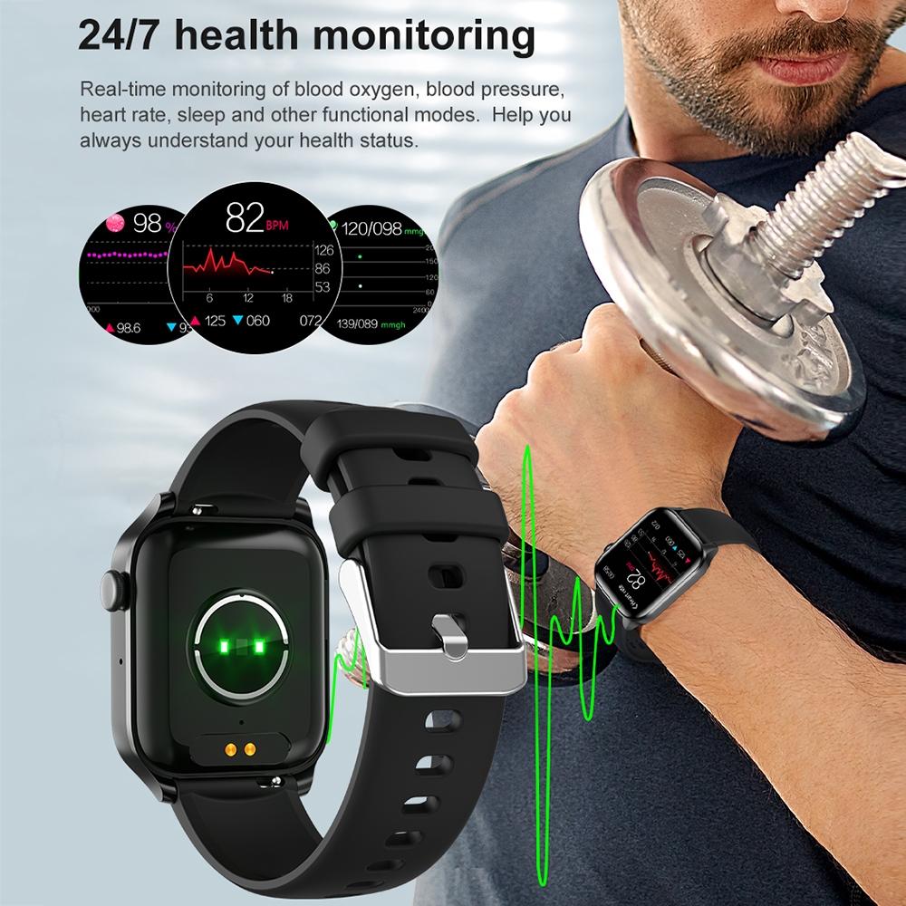 1.85 Inch Ip67 Waterproof Sports Health Monitoring Bluetooth Call Smart Watch - Black