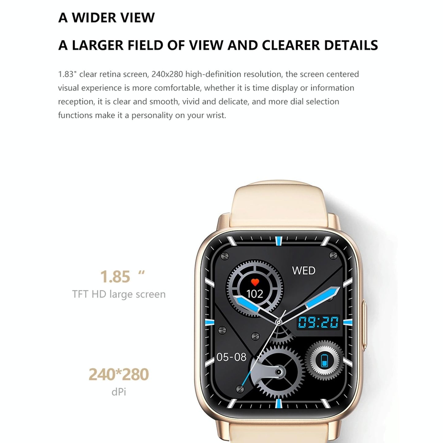 1.83 Inch Bt5.2 Smart Sport Watch Support Sleep / Heart Rate / Blood Oxygen / Temperature / Heart Sugar / Blood Pressure Health Monitor - Black