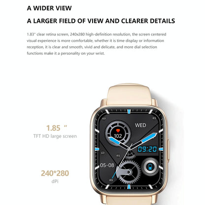 1.83 Inch Bt5.2 Smart Sport Watch Support Sleep / Heart Rate / Blood Oxygen / Temperature / Heart Sugar / Blood Pressure Health Monitor - Black