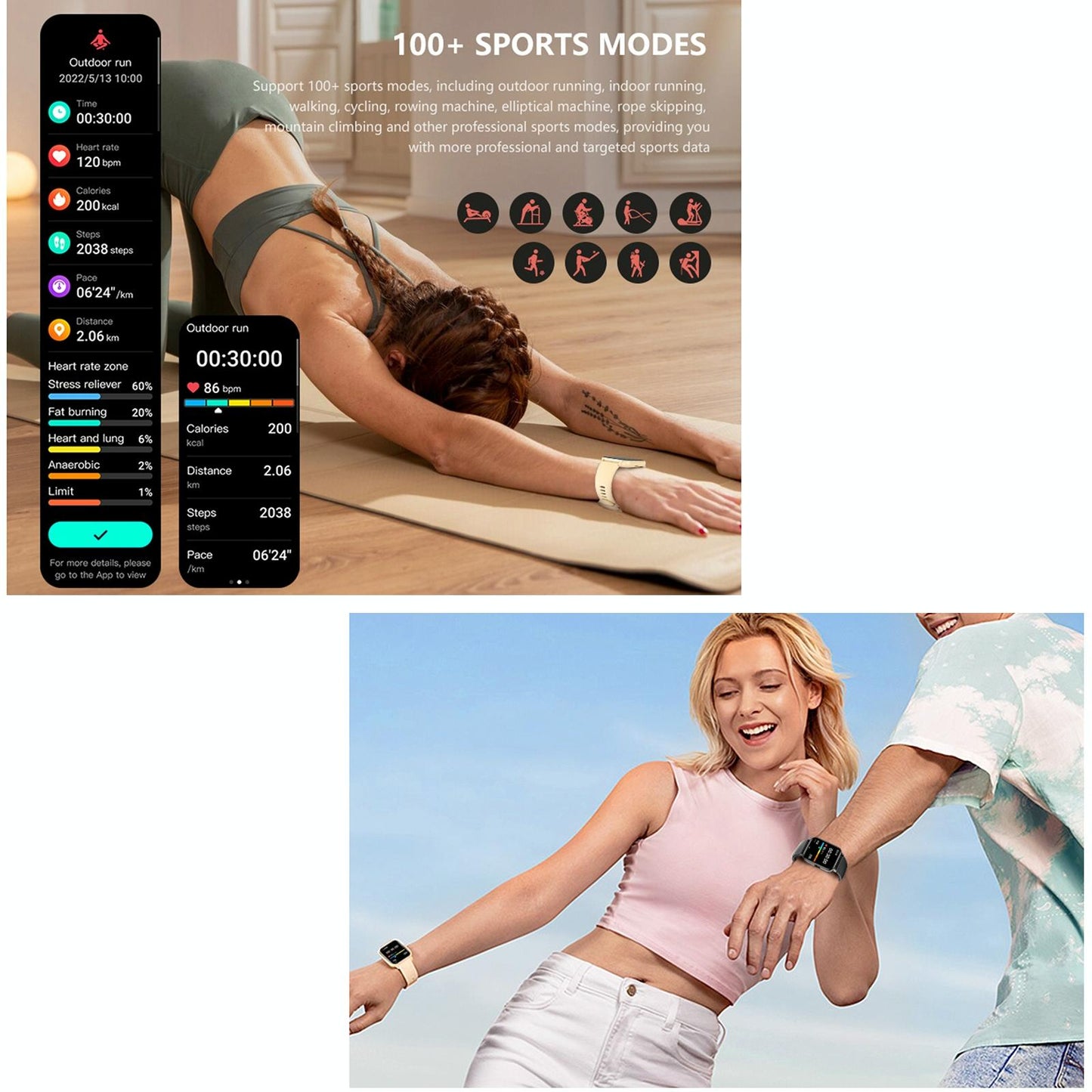 1.83 Inch Bt5.2 Smart Sport Watch Support Sleep / Heart Rate / Blood Oxygen / Temperature / Heart Sugar / Blood Pressure Health Monitor - Black