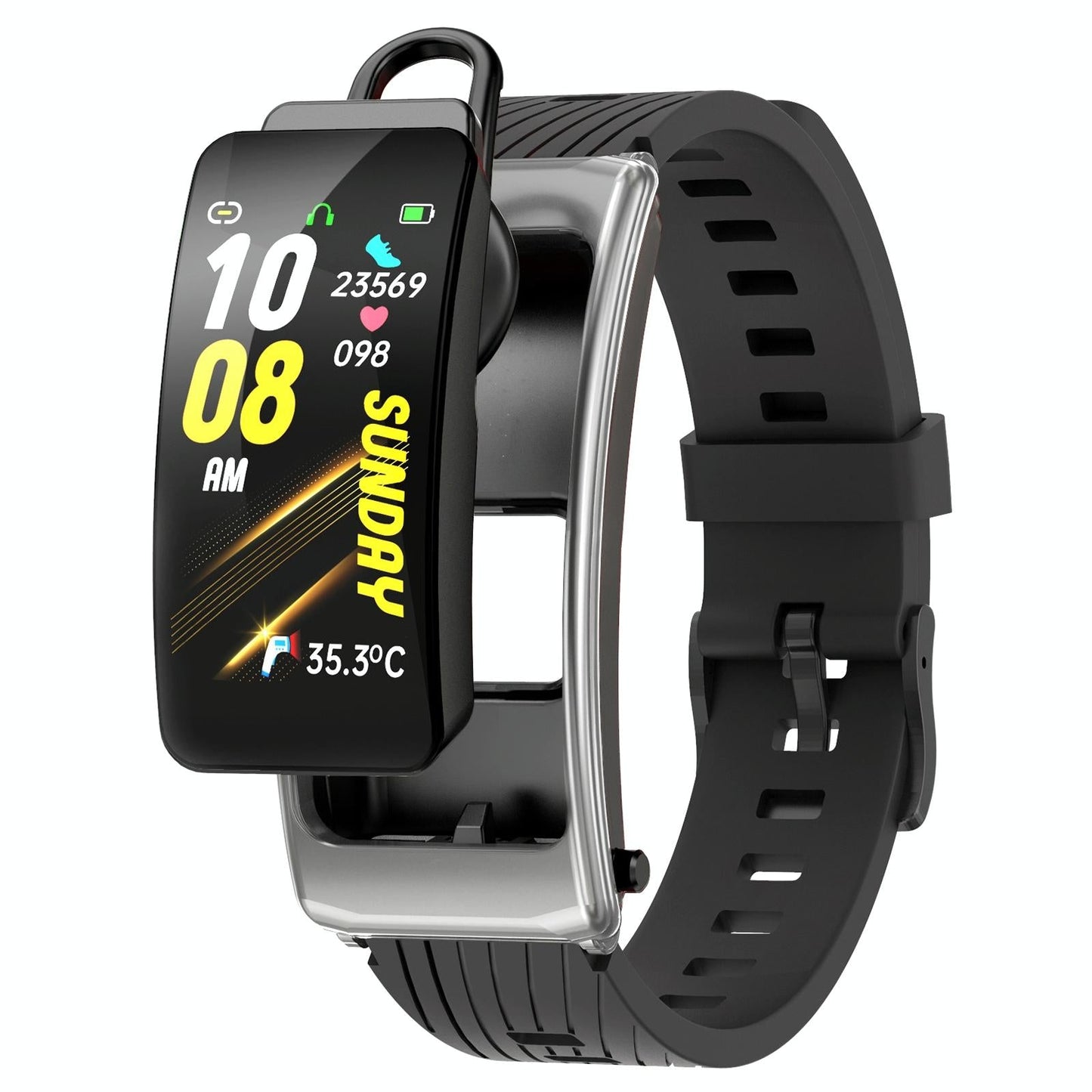 1.14 Inch Silicone Band Earphone Detachable Life Waterproof Smart Watch Support Bluetooth Call - Black