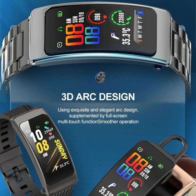 1.14 Inch Silicone Band Earphone Detachable Life Waterproof Smart Watch Support Bluetooth Call - Black