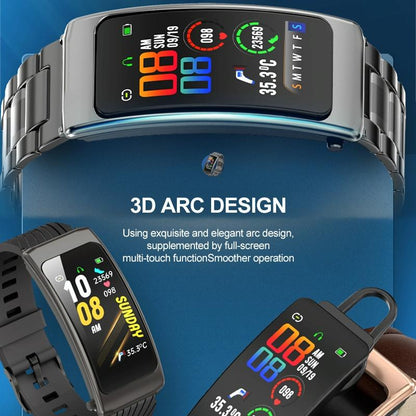 1.14 Inch Silicone Band Earphone Detachable Life Waterproof Smart Watch Support Bluetooth Call - Black