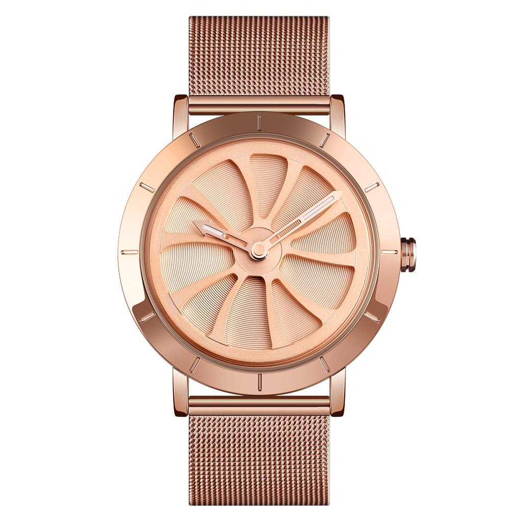 Stylish Skeleton Dial Waterproof Men Watch with Mesh Strap - Rose Gold