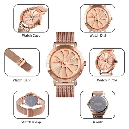 Stylish Skeleton Dial Waterproof Men Watch with Mesh Strap - Rose Gold