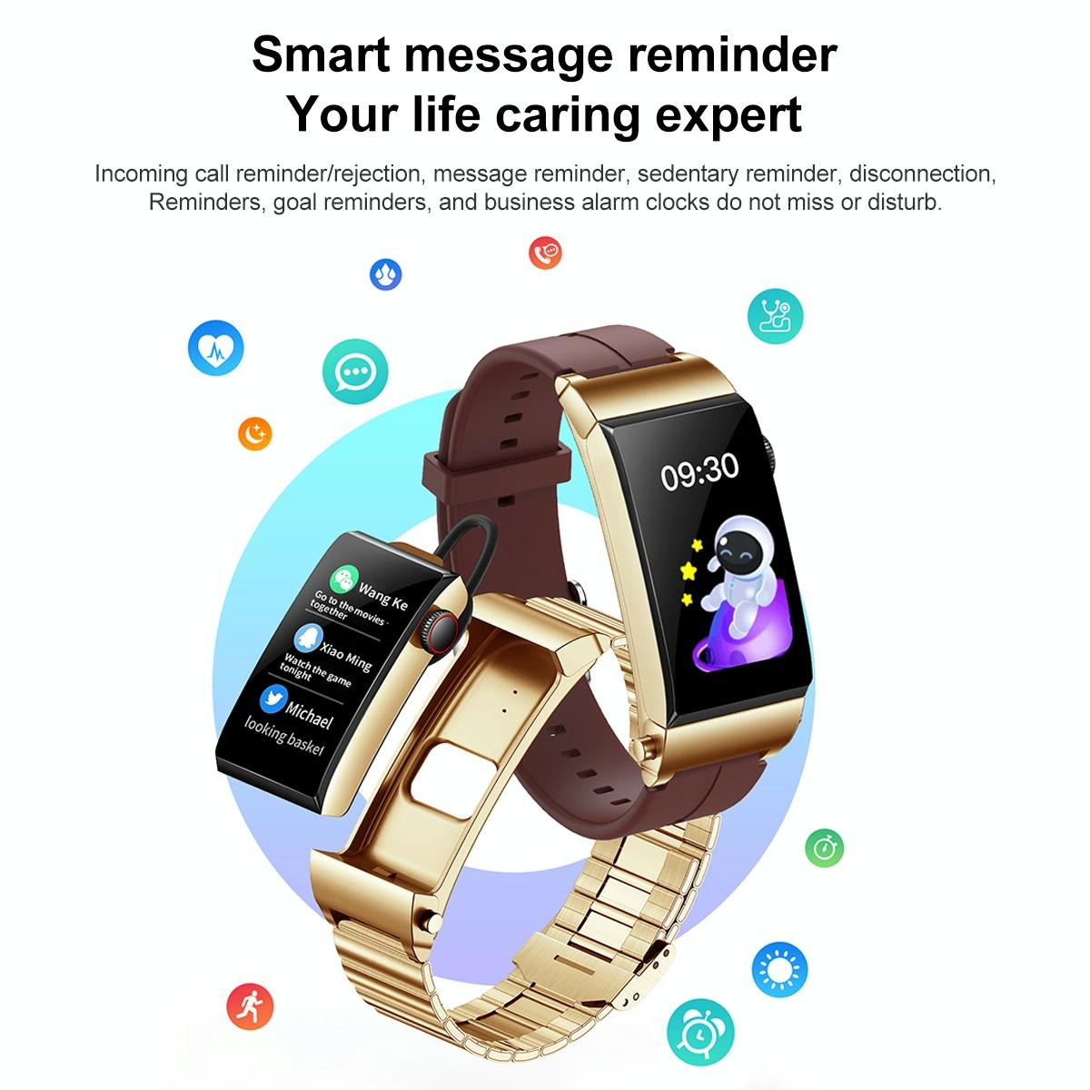 1.5 Inch Silicone Band Earphone Detachable Ip68 Waterproof Smart Watch Support Bluetooth Call - Black