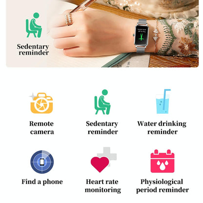 1.13 Inch Women's Smart Watch With Colour Screen & Health Tracking - Gold