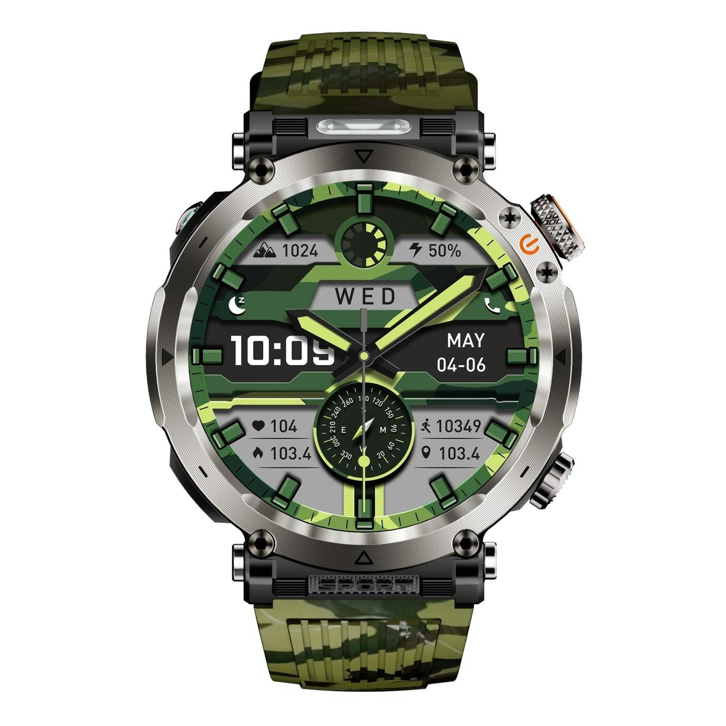 Waterproof Smart Watch With Flashlight Banknote Detector And Compass - Camo - Blue