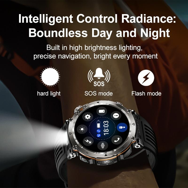 Waterproof Smart Watch With Flashlight Banknote Detector And Compass - Camo - Blue