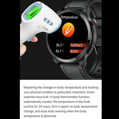 1.39 Inch Ip67 Waterproof Leather Band Smart Watch Supports Bluetooth Call / Blood Oxygen / Body Temperature Monitoring - Black
