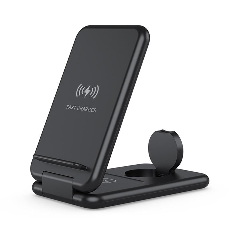 15W 3 In 1 Foldable Wireless Charger For Iphones Iwatchs Airpods - Black