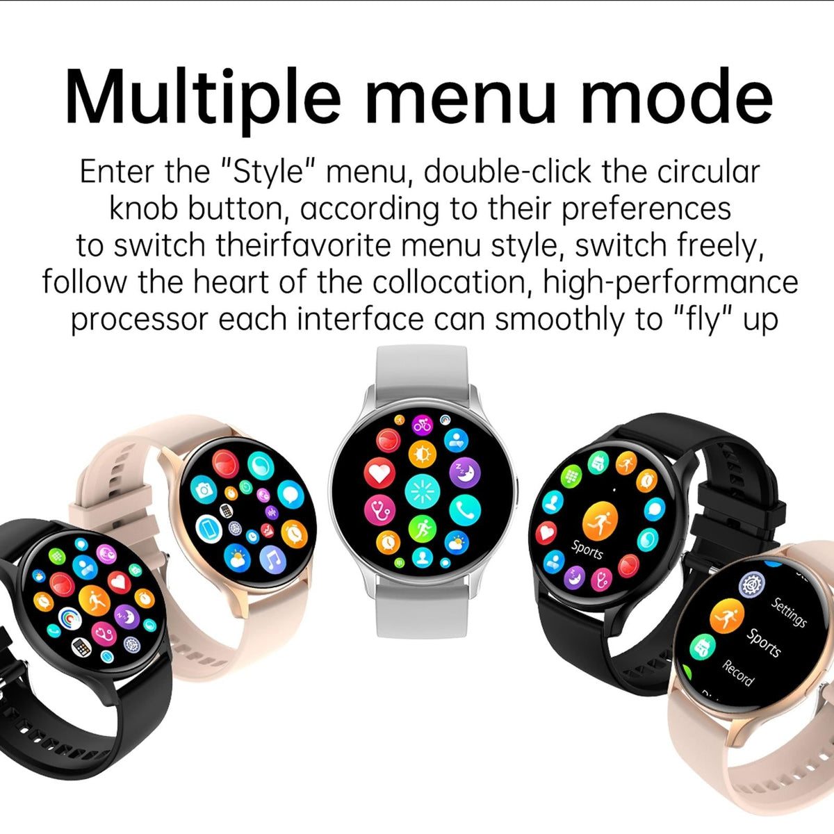 1.43 Inch Bt5.0 Ip67 Sport Smart Watch Support Bluetooth Call / Message Notification / Heart Rate / Blood Pressure Health Monitor - Black