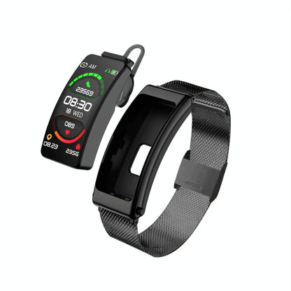 1.14 Inch Steel Band Earphone Detachable Smart Watch Support Bluetooth Call - Black