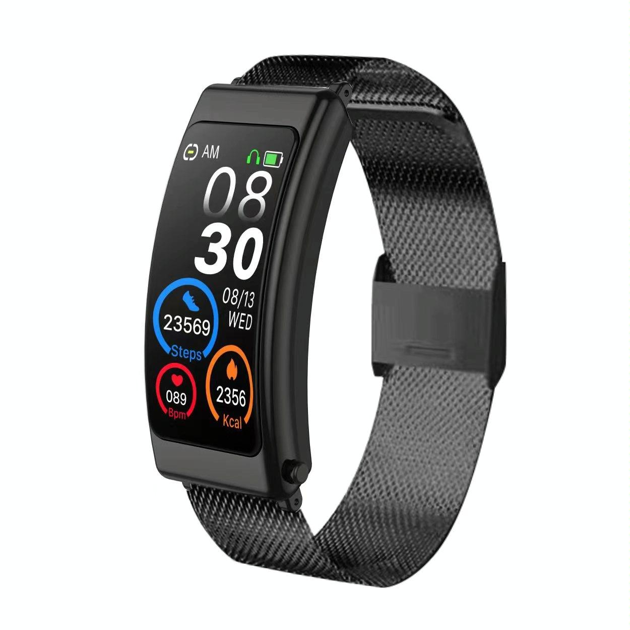 1.14 Inch Steel Band Earphone Detachable Smart Watch Support Bluetooth Call - Black