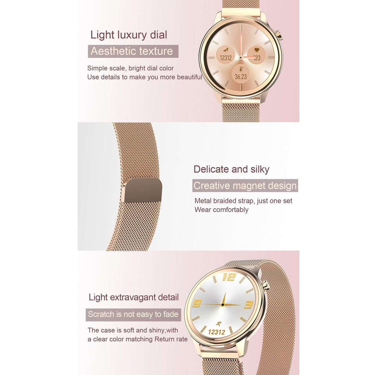 1.3 Inch Tft Colour Screen Ip68 Waterproof Women Smart Watch Support Body Temperature Monitor / Blood Pressure Monitor / Menstrual Cycle Reminder Black