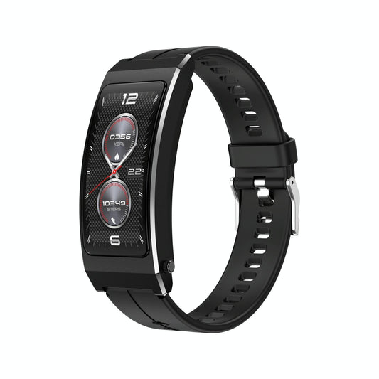 Smart Health Monitoring Bracelet With Bt Call And Leather Strap - Black Silicone Strap