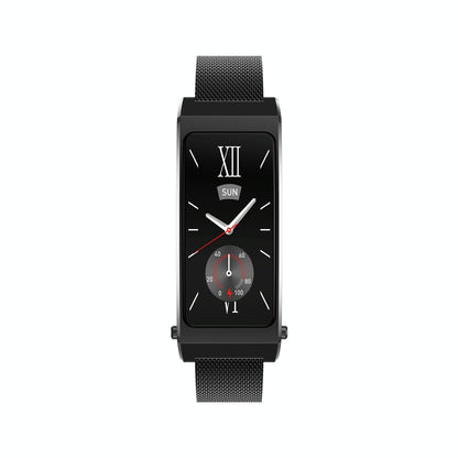 Smart Health Monitoring Bracelet With Bt Call And Leather Strap - Black Silicone Strap