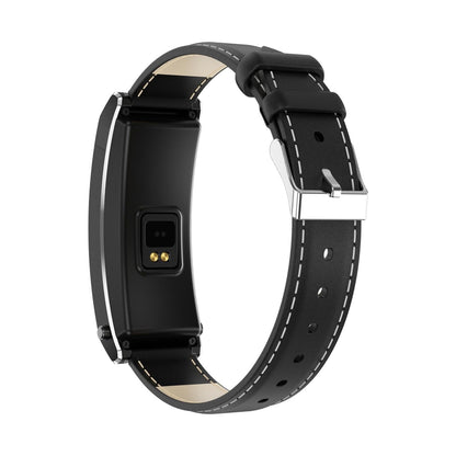 Smart Health Monitoring Bracelet With Bt Call And Leather Strap - Black Leather Strap