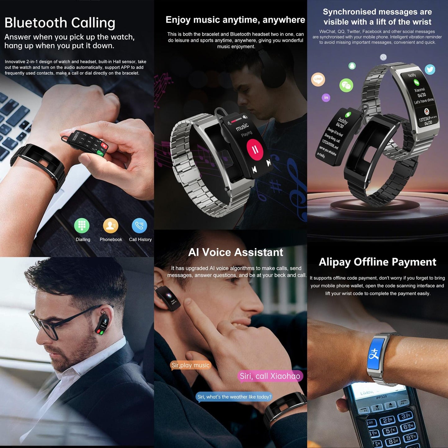 Smart Health Monitoring Bracelet With Bt Call And Leather Strap - Black Leather Strap