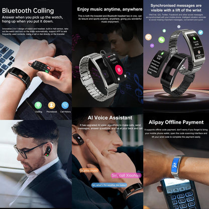 Smart Health Monitoring Bracelet With Bt Call And Leather Strap - Black Leather Strap
