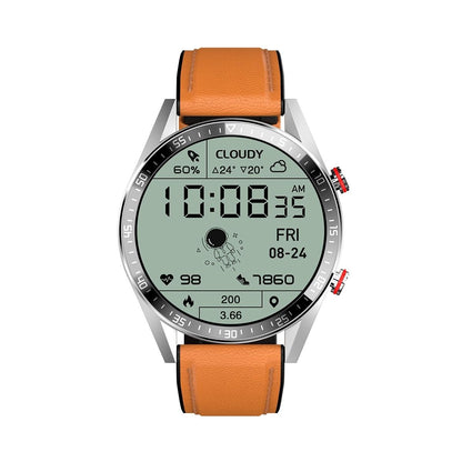 Leather Strap Amoled Smart Watch With Heart Rate And Blood Pressure Monitoring - Black