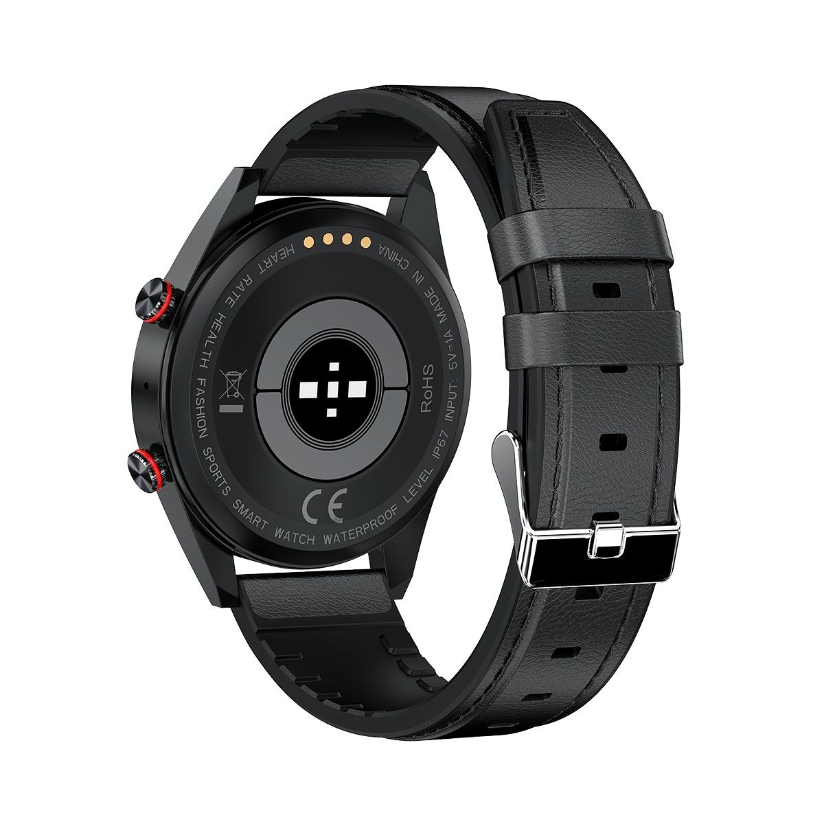 Leather Strap Amoled Smart Watch With Heart Rate And Blood Pressure Monitoring - Black