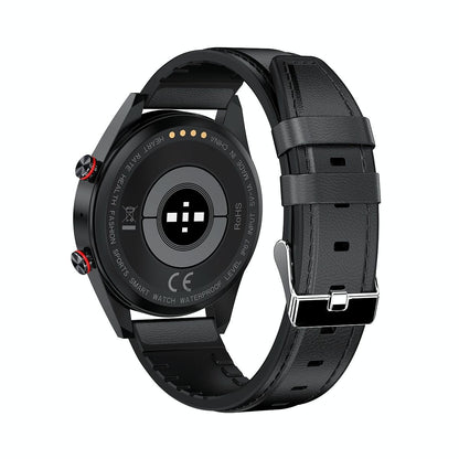 Leather Strap Amoled Smart Watch With Heart Rate And Blood Pressure Monitoring - Black