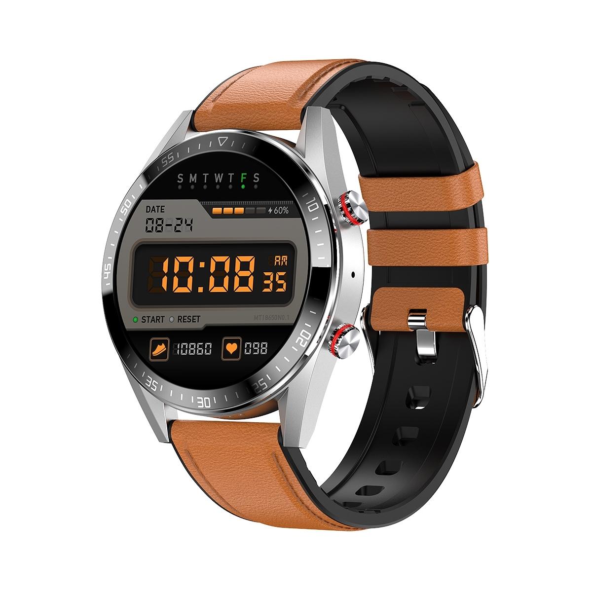 Leather Strap Amoled Smart Watch With Heart Rate And Blood Pressure Monitoring - Black