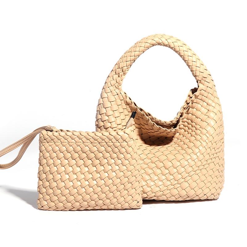 Apricot Hand Woven 2-in-1 Shoulder Bag - Brown
