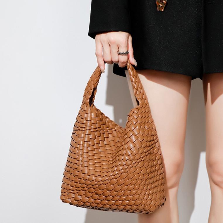 Apricot Hand Woven 2-in-1 Shoulder Bag - Brown