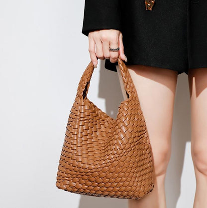 Apricot Hand Woven 2-in-1 Shoulder Bag - Brown