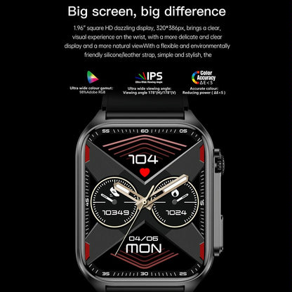 1.96 Inch Ip67 Waterproof Silicone Band Smart Watch Supports Ecg / Remote Families Care / Bluetooth Call / Body Temperature Monitoring - Black