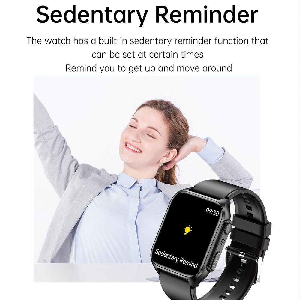 1.96 Inch Ip67 Waterproof Silicone Band Smart Watch Supports Ecg / Remote Families Care / Bluetooth Call / Body Temperature Monitoring - Black