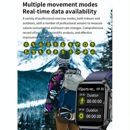 1.96 Inch Ip67 Waterproof Silicone Band Smart Watch Supports Ecg / Remote Families Care / Bluetooth Call / Body Temperature Monitoring - Black