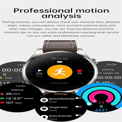 Waterproof Leather Smartwatch With Colour Display - Brown