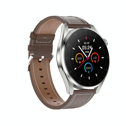 Waterproof Leather Smartwatch With Colour Display - Brown