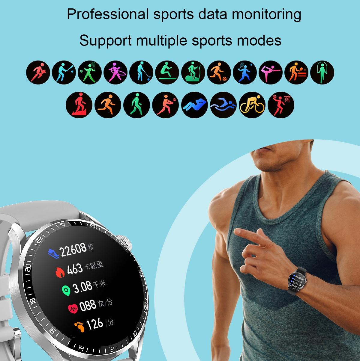 1.32 Inch Heart Rate Detection Smart Watch - Silver + Steel