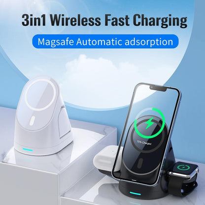 3 In 1 Magnetic Wireless Charging Bracket For Smartphone Iwatch Airpods - White