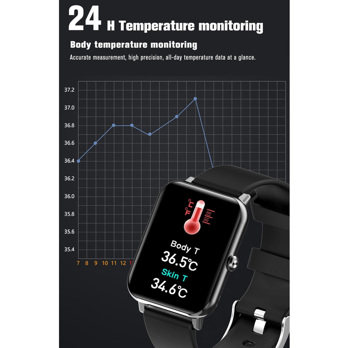 1.69 Inch Tft Screen Ip67 Waterproof Smart Watch Support Body Temperature Monitoring / Sleep Monitoring / Heart Rate Monitoring / Incoming Call Reminder - Blue