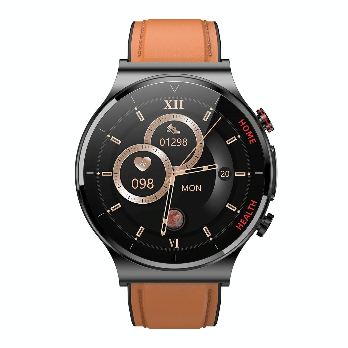 1.32 Inch Screen Leather Watch Strap Smart Health Watch Supports Body Temperature Monitoring Ecg Monitoring Blood Pressure - Brown